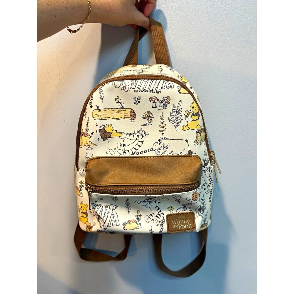 Disney Winnie the Pooh Mini Backpack Brown Beige Multicolor Print